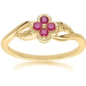 Floral Spherical Ruby Ring in 9ct Yellow Gold