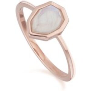 Abnormal B Gem Rainbow Moonstone Ring in Rose Gold Plated Silver