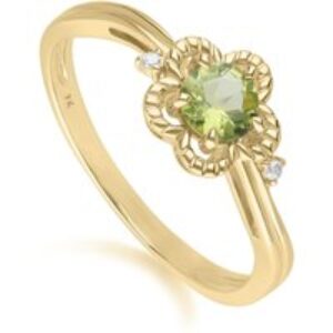 Floral Spherical Peridot & Diamond Ring in 9ct Yellow Gold