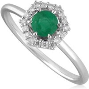 9ct White Gold 0.67ct Emerald & Diamond Halo Ring