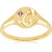 Zodiac Amethyst Aquarius Signet Ring In 9ct Yellow Gold - Image 2