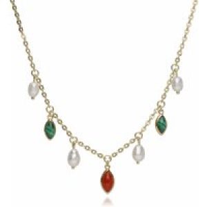 ECFEW™ Author Dyed Carnelian, Malachite & Pearl Necklace In Gold Plated Sterling Silver