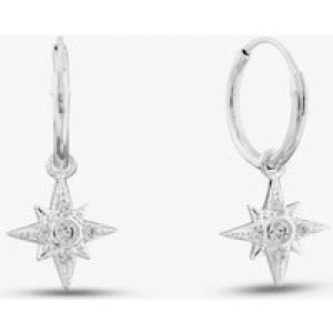 Sterling Silver Cubic Zirconia Pave Starburst Hoop Earrings E6044C