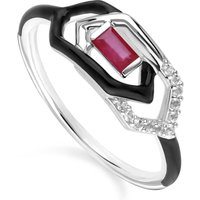 Grand Deco Tooth, White Topaz & Ruby Hyperlink Ring in 9ct White Gold - Image 2