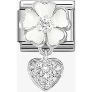 Nomination CLASSIC Silvershine White Flower Heart Dropper Charm 331814/04