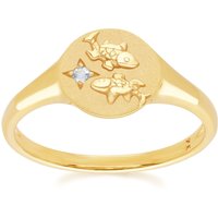 Zodiac Aquamarine Pisces Signet Ring In 9ct Yellow Gold - Image 2