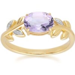 O leaf Red Amethyst & Diamond Ring In 9ct Yellow Gold