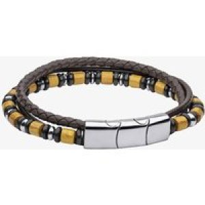 Fred Bennett Multi Layered Leather, Wood & Onyx Bead Bracelet B5461