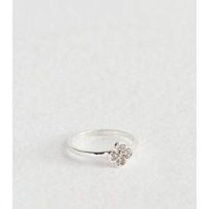 Silver Tone Flower Diamanté Ring New Glance