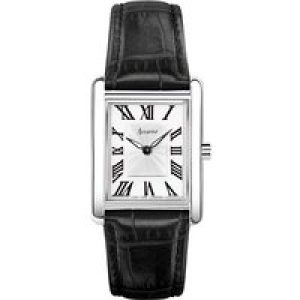 Accurist Girls’s Rectangle Black Leather-based Strap Watch – Silver