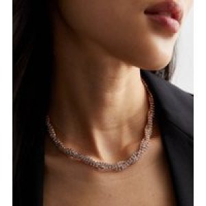 Rose Gold Diamanté Plaited Necklace New Glance