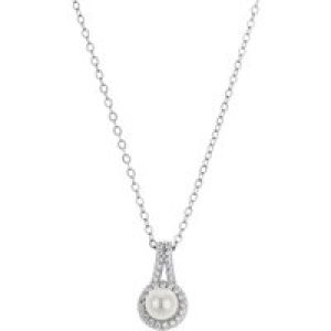 Argento Silver Crystal Pearl Halo Pendant Necklace – Silver