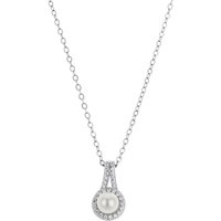 Argento Silver Crystal Pearl Halo Pendant Necklace - Silver - Image 2