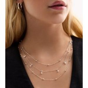 Silver Pretend Pearl Layered Chain Necklace New Glance