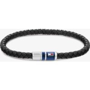Tommy Hilfiger Mens Black Leather Logo Bracelet 2790293