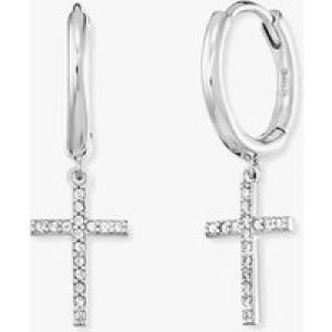 Angel Whisperer Silver Cubic Zirconia Cross Dropper Hoop Earrings ERE-LILCROSS-ZI-CR