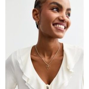 Gold Tone Rope Chain Bow Attraction Necklace New Glance