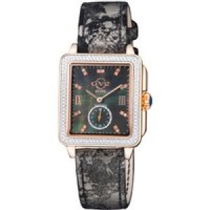 Gv2 9250 WoMens Bari Swiss Quartz Diamond Black Floral Leather Watch – Brown – One Size