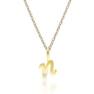 Alphabet Letter N Diamond pendant in 9ct Yellow Gold