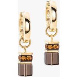 Coeur De Lion Ladies GeoCUBE Gold Tone Smokey Quartz Drop Earrings 4524/21-1116