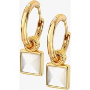 Hot Diamonds Revive 18ct Gold Plated Mother Of Pearl Diamond Square Hoop Dropper Earrings DE714