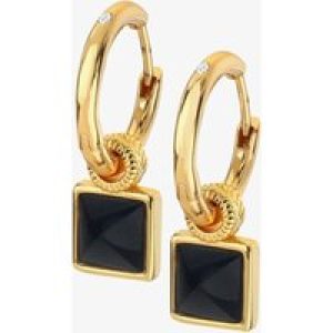 Hot Diamonds 18ct Gold Plated Black Onyx Diamond Hoop Dropper Earrings DE737