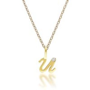 Alphabet Letter U Diamond pendant in 9ct Yellow Gold