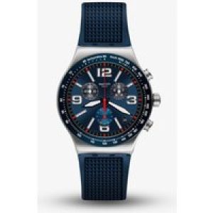 Swatch Blue Grid Chronograph Blue Rubber Strap Watch YVS454