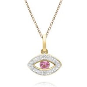 ECFEW™ Dainty Evil Eye Purple Tourmaline & Diamond Pendant in 9ct Yellow Gold