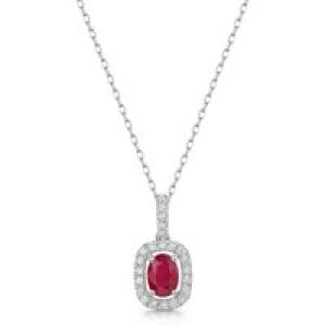 9ct White Gold 1.00ct Oval Lower Ruby with 0.25ct Lab Grown Diamond Halo Pendant