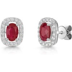 9ct White Gold 1.31ct Oval Ruby with 0.30ct Lab Grown Diamond Halo Earrings