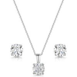 Platinum Spherical Good Lab Grown Diamond Pendant Necklace and Earrings Set