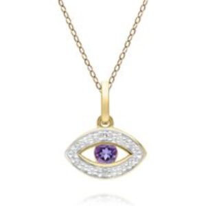 ECFEW™ Dainty Evil Eye Amethyst & Diamond Pendant in 9ct Yellow Gold