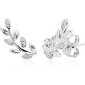 O Leaf Diamond Pave Stud Earrings in 9ct White Gold