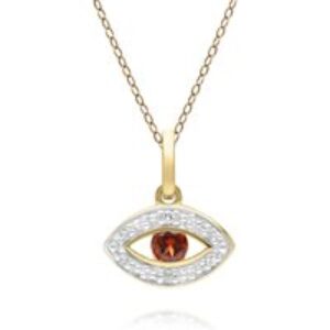 ECFEW™ Dainty Evil Eye Garnet & Diamond Pendant in 9ct Yellow Gold