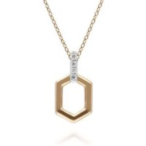 Diamond Pave Hex Bar Pendant in 9ct Yellow Gold