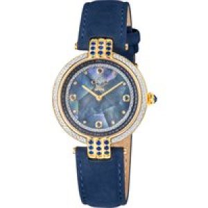 Gv2 Womens Matera Swiss Quartz Blue Mother Of Pearl Dial Suede Watch Diamond – One Size