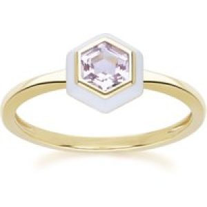Geometric Hex Purple Amethyst and White Teeth Ring in Gold Plated Sterling Silver
