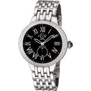 Gv2 Astor WoMens Swiss Quartz Diamond Black Dial Stainless Steel Watch – Silver – One Size