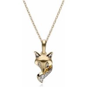 Gardenia White Sapphire Fox Pendant Necklace In 9ct Yellow Gold