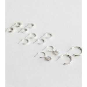 6 Pack Silver Combined Fake Pearl Hoop Earrings New Glance
