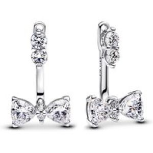 Pandora Silver Crystal Bow Removable Jacket Stud Earrings