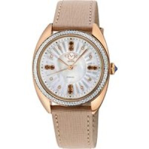 Gv2 WoMens Palermo Diamond Swiss Quartz MOP Blue Dial, Genuine Tan Handmade Leather Watch – One Size