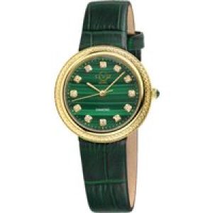 Gv2 Arezzo Womens Diamond Swiss Quartz Malchaite Dial, Genuine Italian Handmade Green Leather Watch – One Size