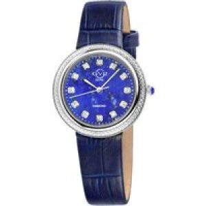 Gv2 Arezzo Womens Diamond Swiss Quartz Blue Dial, Genuine Italian Handmade Leather Watch – One Size