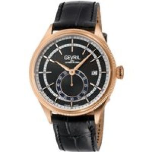 Gevril Mens Empire Italian Handmade Black Leather Swiss Automatic ETA 2895 Watch – One Size