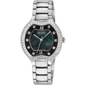 Gevril WoMens Lugano Swiss Diamond Black MOP Dial 316L Stainless Steel Bracelet Watch – Silver – One Size