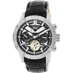 Heritor Computerized Mens Hannibal Semi-Skeleton Leather-based-Band Watch – Black & Silver Stainless Metal – One Measurement