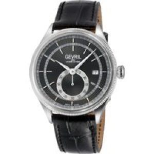 Gevril Mens Empire Italian Handmade Black Leather Swiss Automatic ETA 2895 Watch – One Size