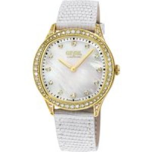 Gevril WoMens Morcote Swiss Diamond White MOP, Genuine Italian Leather Watch – One Size
